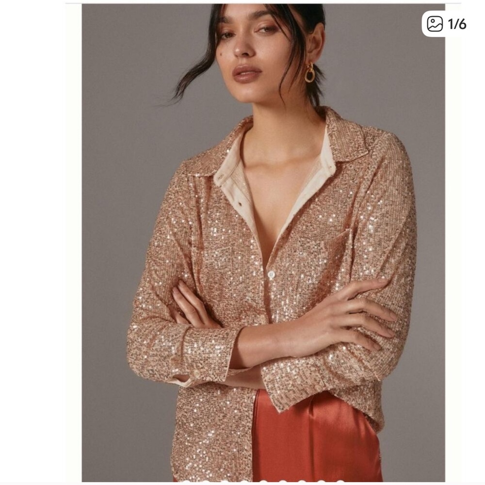 Anthropologie Sunday in Brooklyn Sequin Buttondown $130 SMALL Rose
